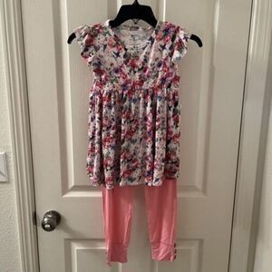 Posh Peanut Pink Vivienne Ruffled Cap Sleeve Peplum Legging Set Girls Size 9 NWT